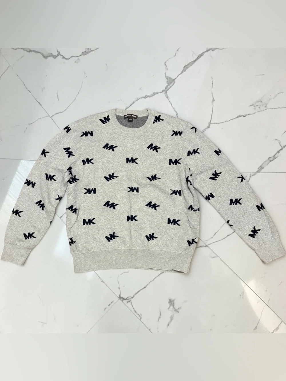 Michael Kors Gray Monogram Crewneck Knit Sweater Size Large